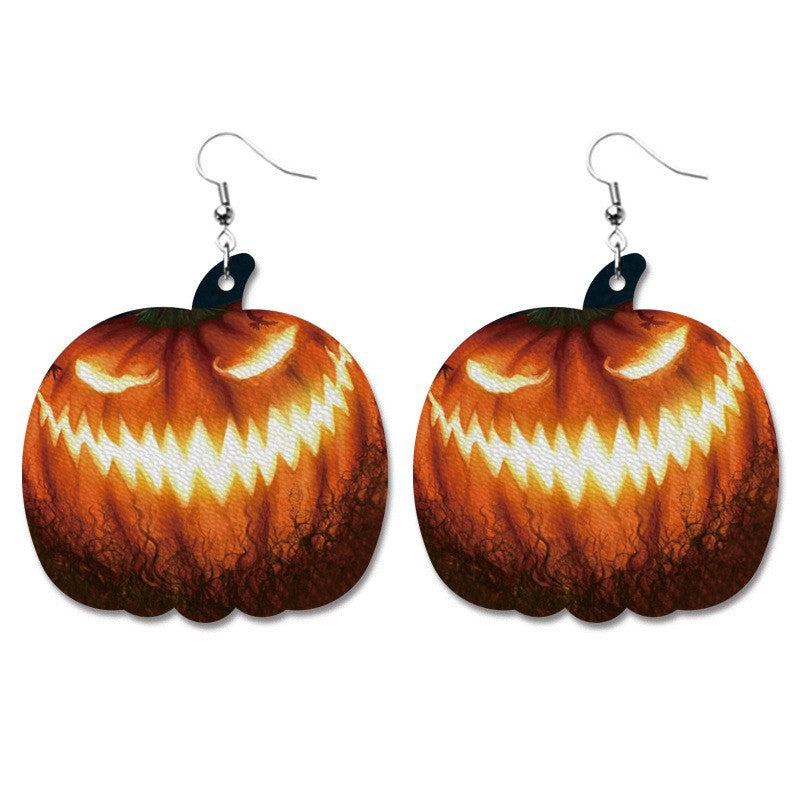 Wholesale 2 Pairs/pack Pumpkin Collection Halloween Leather Earrings